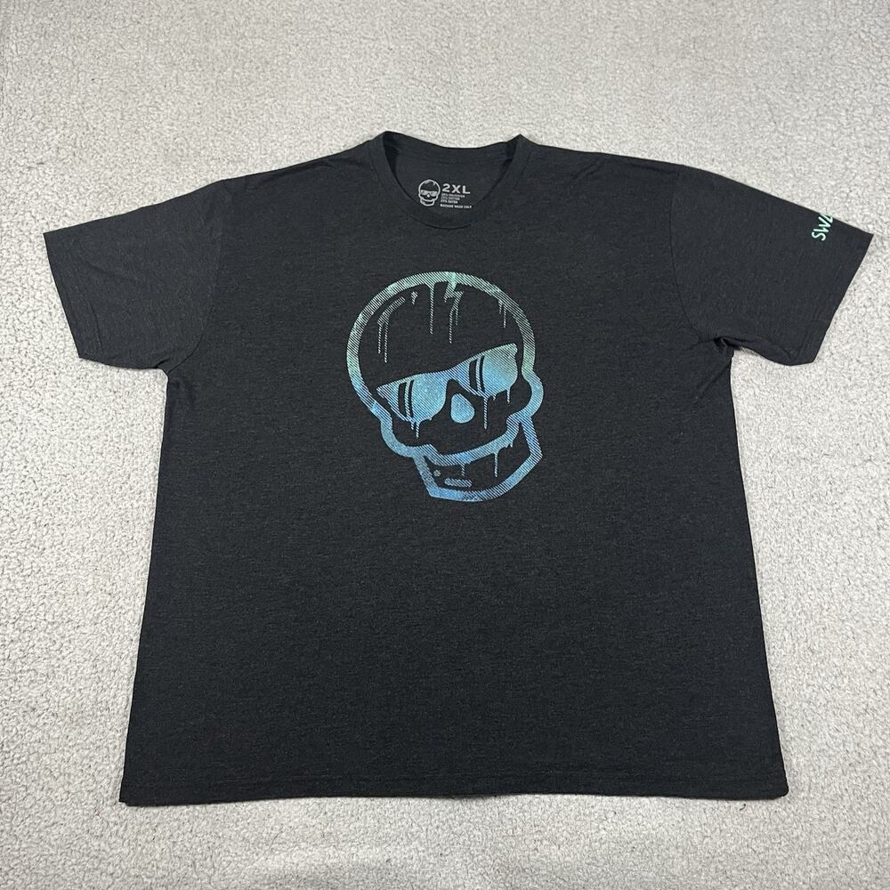 Swag Golf Shirt Mens 2XL Gray Short Sleeve Blue Skull Graphic Logo DGAP